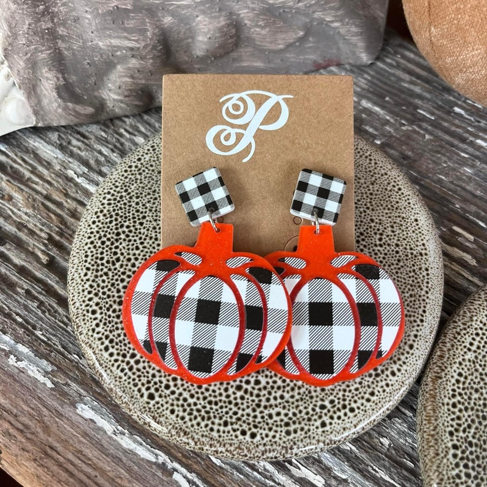 NEW Gingham Pumpkin Earrings 🎃